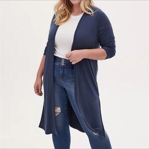 Torrid Long Sleeve Duster Open Front Cardigan Jacket Size 1X 14-16 Navy Blue NWT